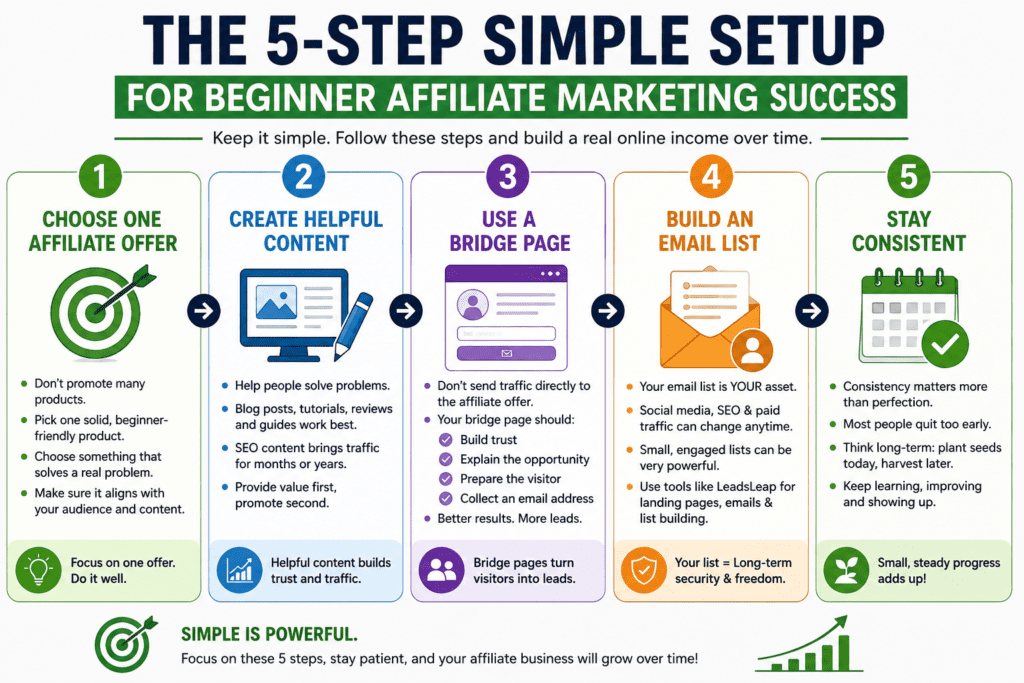 The 5-Step Simple Setup for Beginner Affiliate Marketing Success Infographic